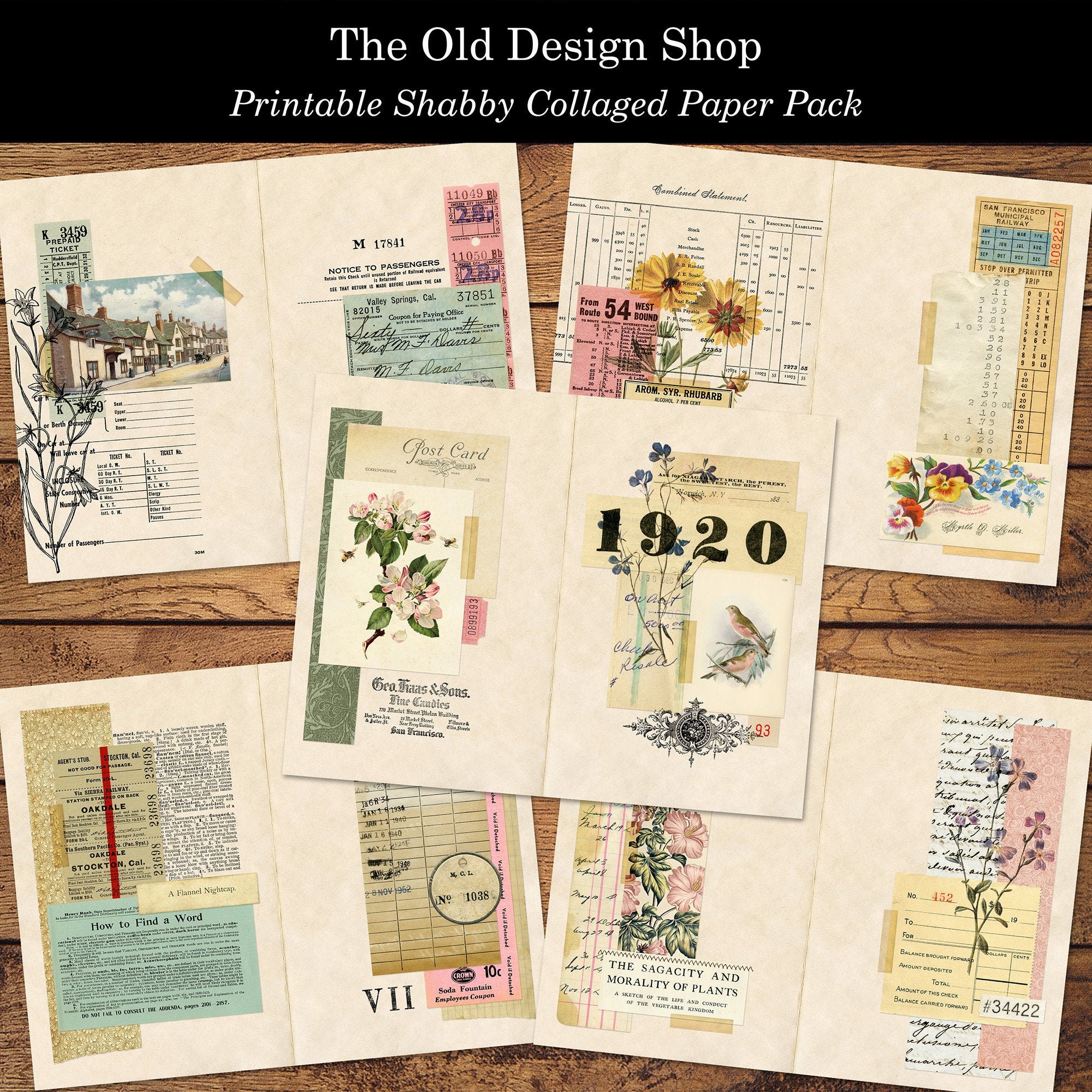 Printable Shabby Collaged Paper Pack Junk Journal Signatures Vintage Style Digital Download Collage Sheets JPG Format