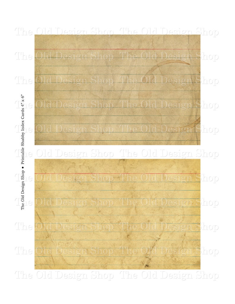 Printable Index Cards Clip Art Shabby Grunge Recipe Cards Vintage Style 4” x 6” Journal Cards Digital Download image 5