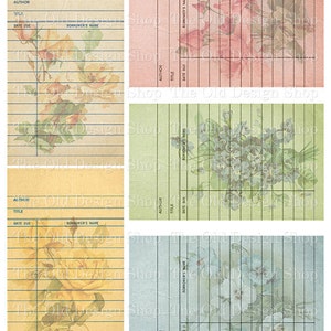 Florale Bibliothekskarten Vintage-Stil druckbare Retro-Buchliebhaber Ephemera für Junk Journals Kartenherstellungszubehör Digitales Collage Sheet JPG-Format