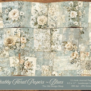 Shabby Floral Papers Blues Printable Junk Journal Signatures Flower ...