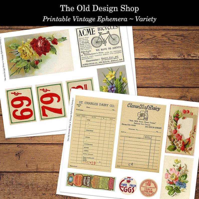 Set 1 Vintage Ephemera Variety Pack Printable Digital Download Collage ...