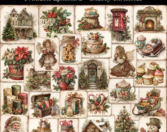 Shabby Christmas Ephemera Kit Printable Ephemera for Junk Journals Cardmaking Supply Victorian Christmas Charm Ephemera Digital Download