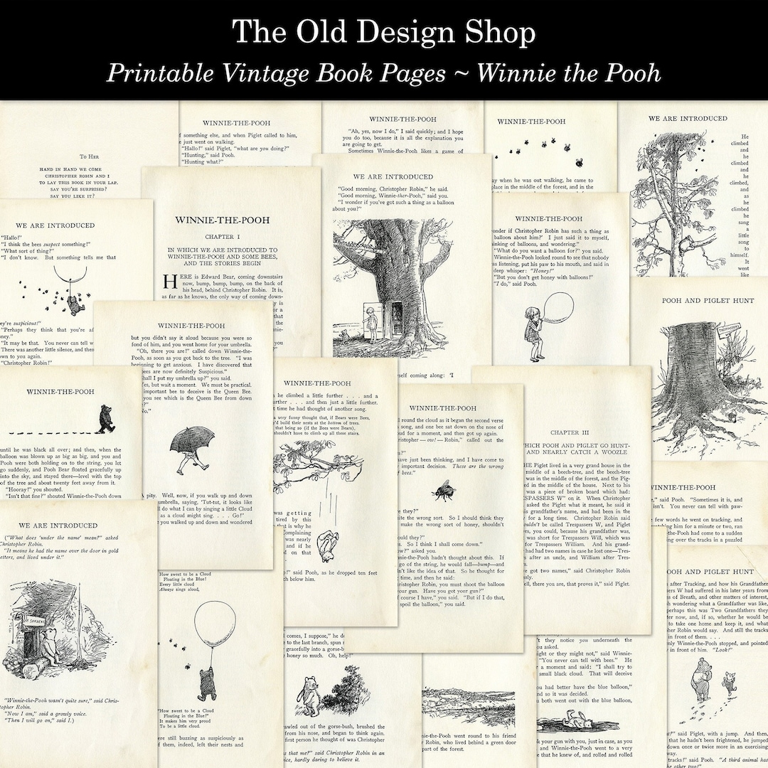 Winnie the Pooh Shabby and Aged Printable Vintage Storybook Pages for ...