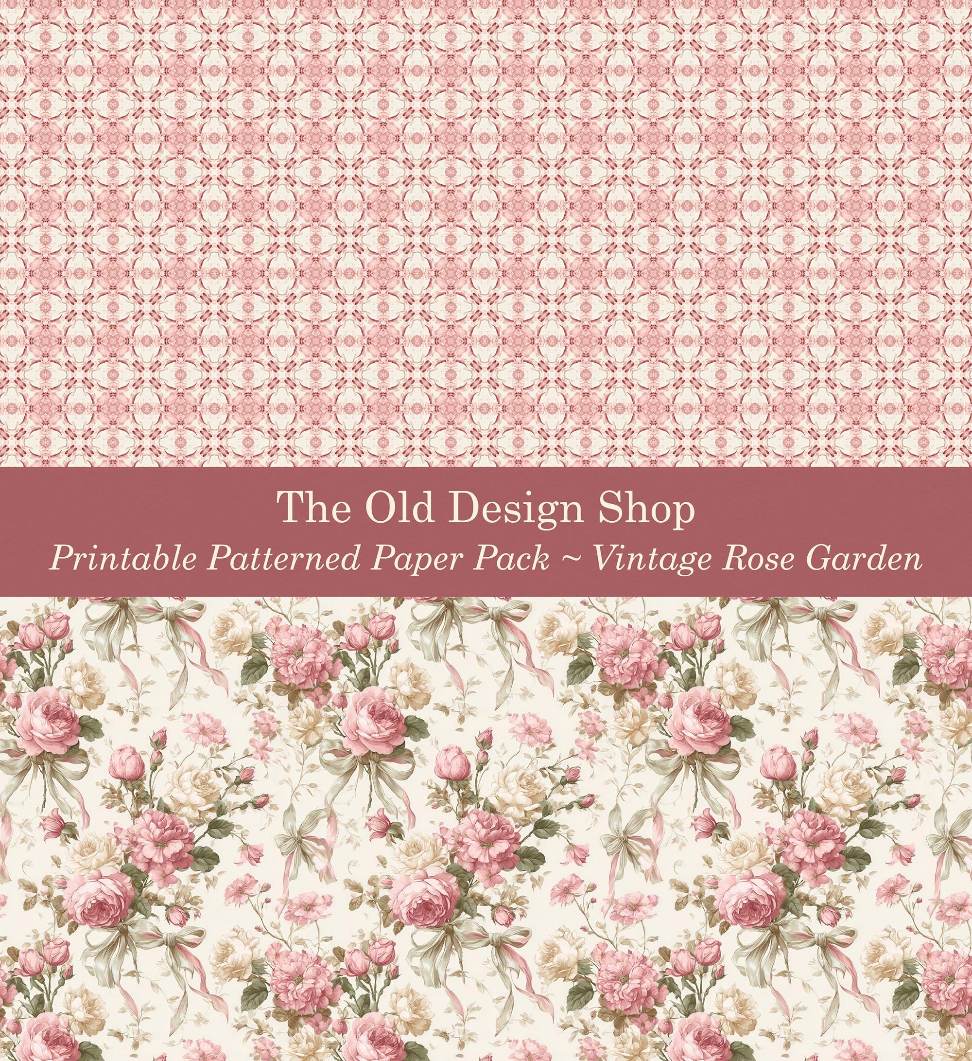 Vintage Rose Garden Digital Paper Pack Printable Romantic Pink Cottage ...