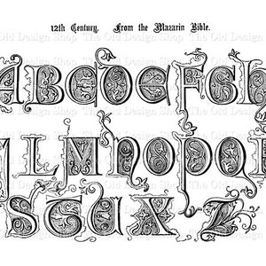 Clip Art 12e siècle typographie vintage Graphismes vintage imprimables pour les journaux indésirables Fourniture de cartes à usage Commercial Fichier PNG JPG