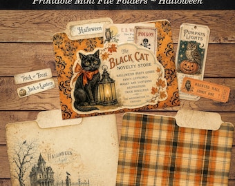 Vintage Halloween Mini File Folders and Ephemera Kit, Digital Download