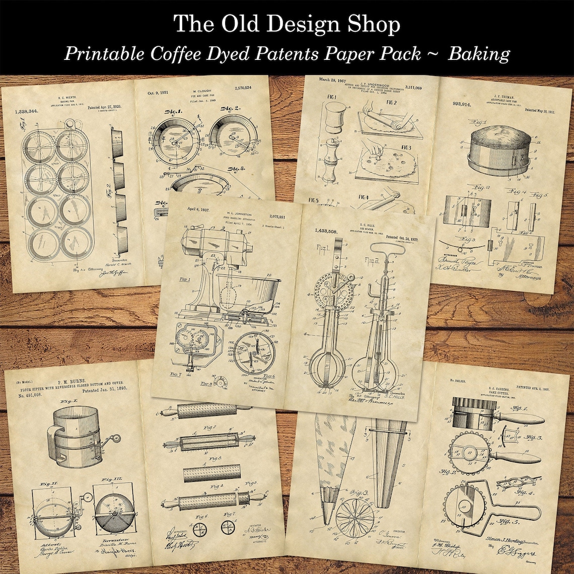 Printable Vintage Patents Paper Pack Baking Themed Coffee Dyed | Etsy