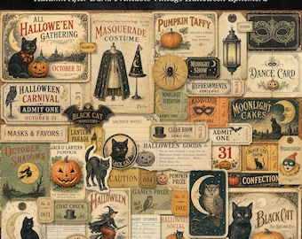 Vintage Halloween Printable Kit, Autumn After Dark, Junk Journal Ephemera, Digital Download