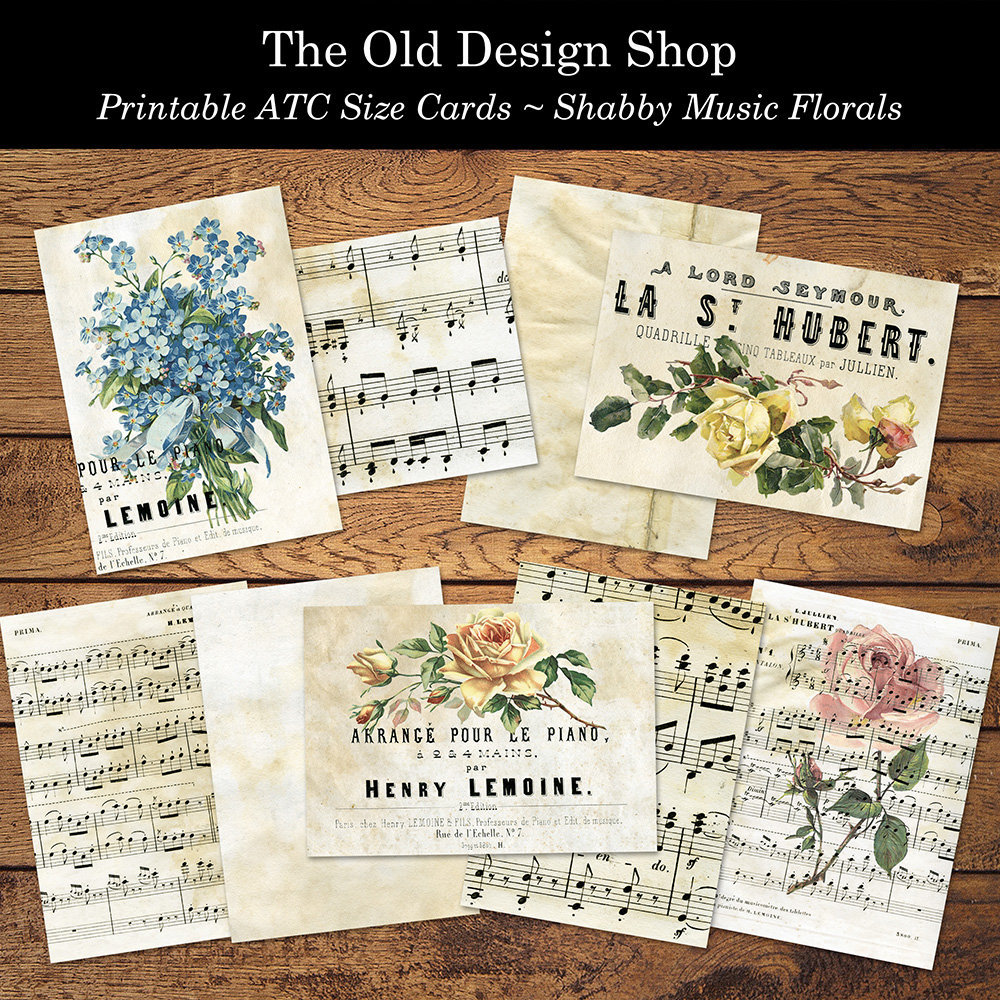 Visual Arts Collage Shabby Music ATC Size Cards Printable Digital