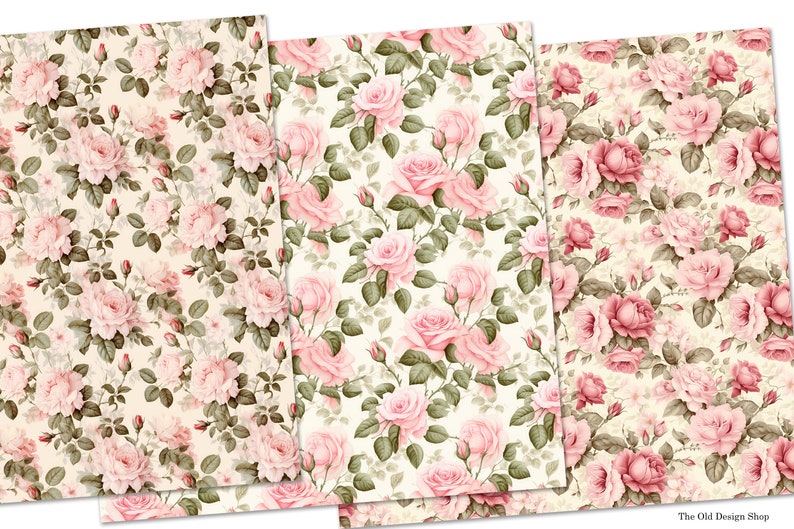 Soft Pink Roses Seamless Pattern Rose Background Digital Paper Vintage ...