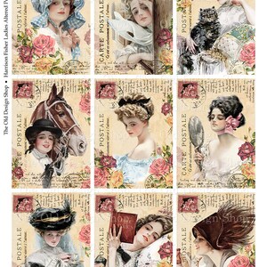 Harrison Fisher Ladies Altered ATC Size Cards Set 1 Printable Journal Cards Digital Collage Sheet image 2