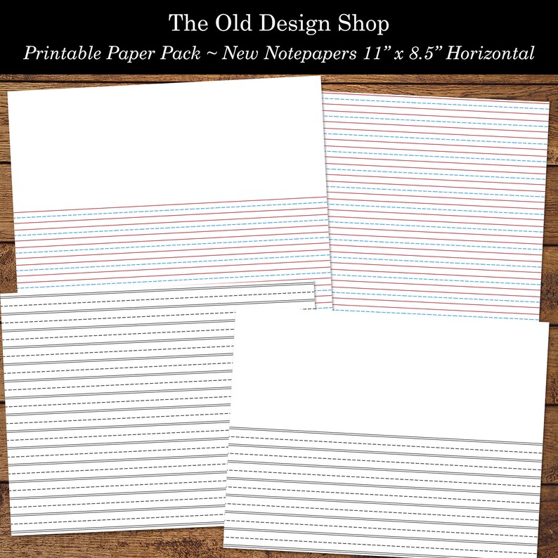 Printable Notepaper Black White Red and Blue Lined Graph Memorandum Days of the Week Horizontal Layout New Paper Pack Digital Download image 3
