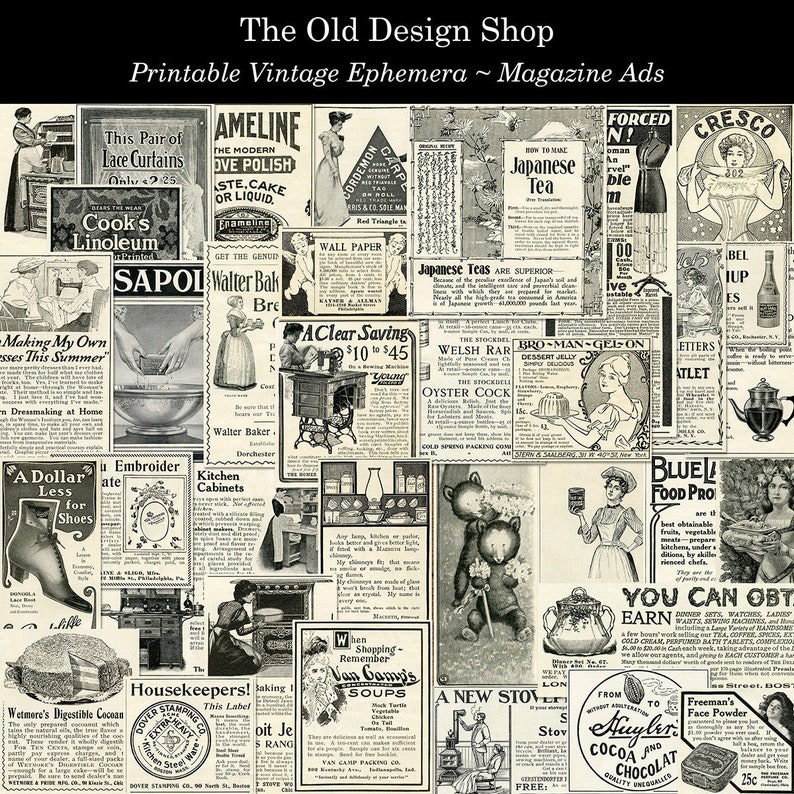 Magazine Advertisements Set 1 Vintage Printable Ads Ephemera Digital Download Collage Sheets image 1