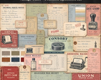 Vintage Office Printable Kit, Junk Journal Ephemera, Retro Business Forms, Digital Download