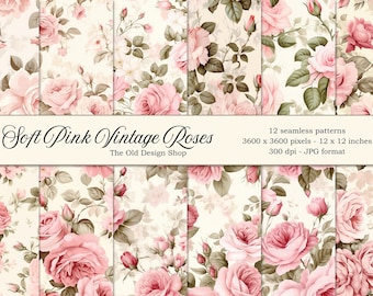 Soft Pink Roses Seamless Pattern Rose Background Digital Paper Vintage Inspired Floral Paper Pack Commercial Use