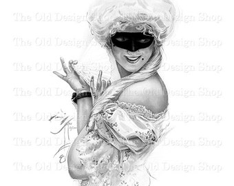 Harrison Fisher Victorian Lady in Mask Vintage Printable Art Commercial Use Digital Download JPG Image