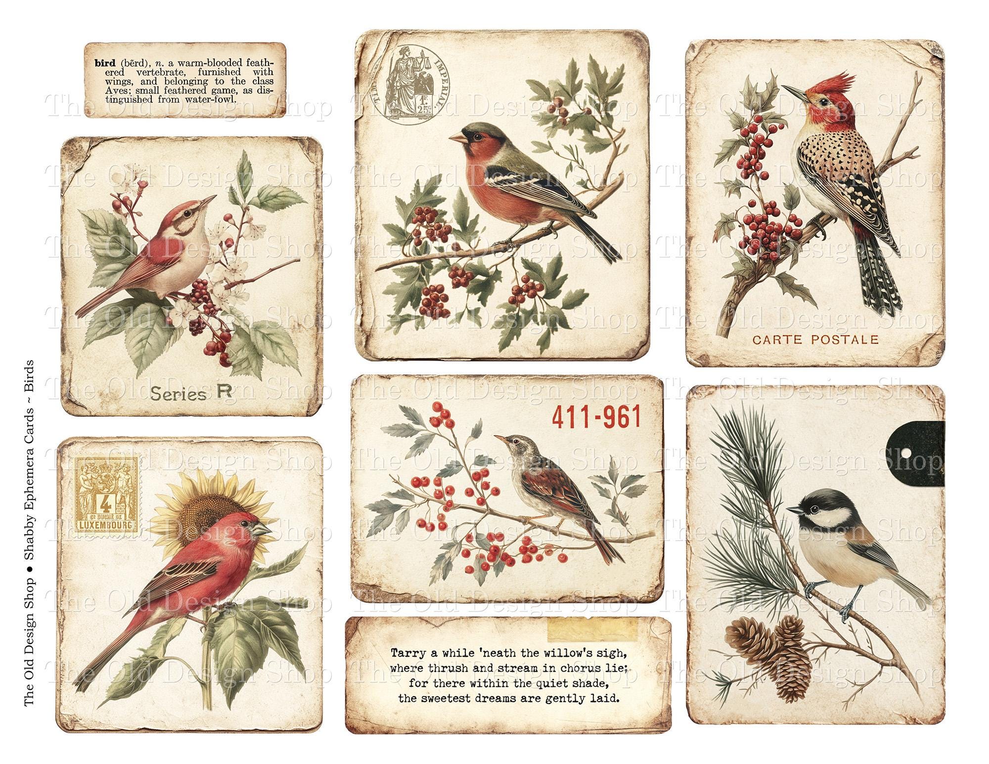 Shabby Bird Journal Kit Printable Ephemera Bird Cards for Junk Journals ...