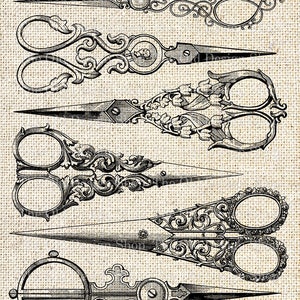 Antique Scissors Clip Art Vintage Sewing Scissors Illustration Digital Stamp Transfer Image image 2