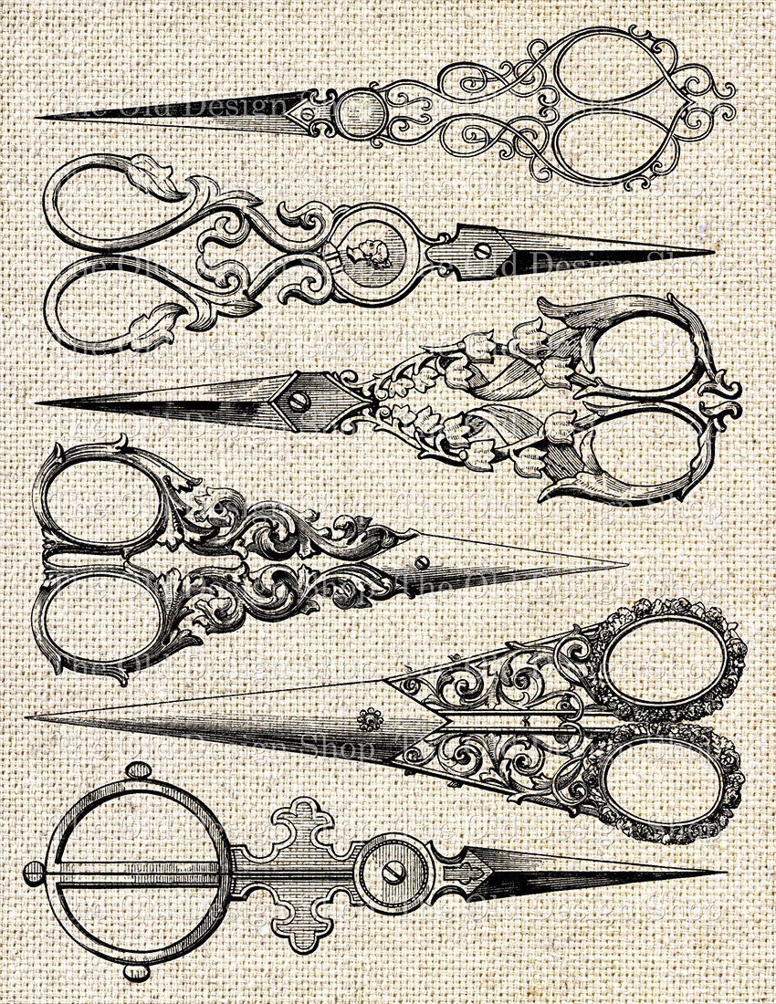 Antique Scissors Clip Art Vintage Sewing Scissors Illustration Etsy UK