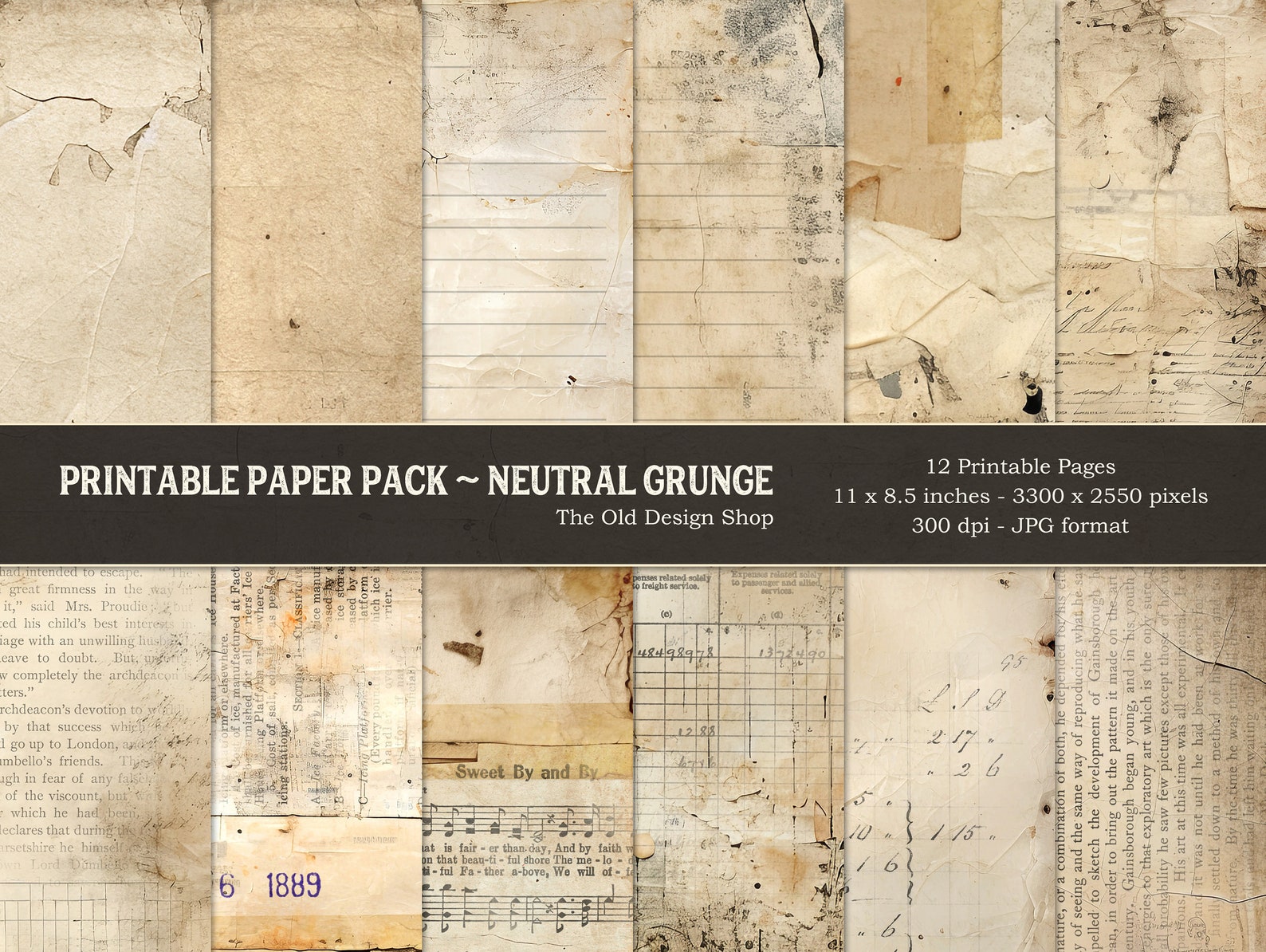 Neutral Grunge Printable Junk Journal Paper Pack Shabby Papers for Junk ...