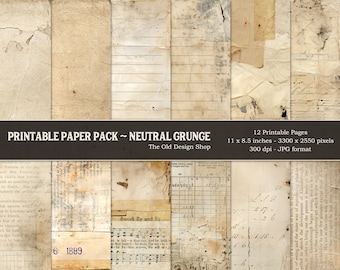 Neutral Grunge Printable Junk Journal Paper Pack Shabby Papers for Junk Journals Cardmaking Supply Landscape Format Digital Download JPG