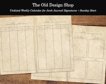 Undated Weekly Planner Junk Journal Calendar Signature Pages Sunday and Monday Start Digital Download