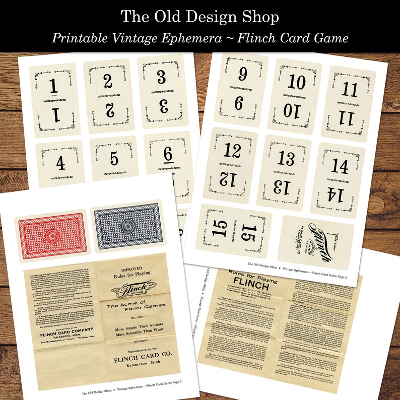 Printable Vintage Flinch Card Game Digital Ephemera Kit for Junk