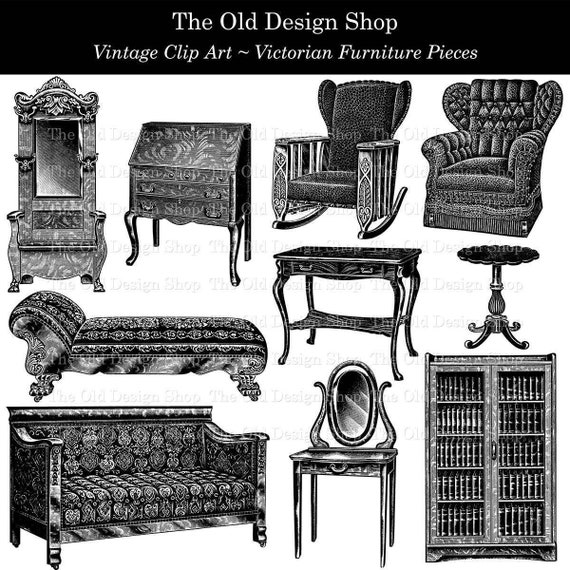 Victorian Furniture Clipart for Cardmaking Junk Journals Ink Saver Vintage Animal Sublimation Transfer Commercial Use Digital Download PNG