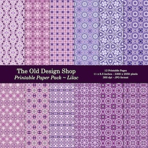 Papeles digitales Colores lila Paquete de papel rosa y morado Imprimible Scrapbooking Suministros para hacer tarjetas Diario basura Firmas Descarga digital JPG