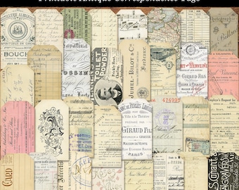 Antique Correspondence Tags, Printable Vintage Ephemera, Digital Download