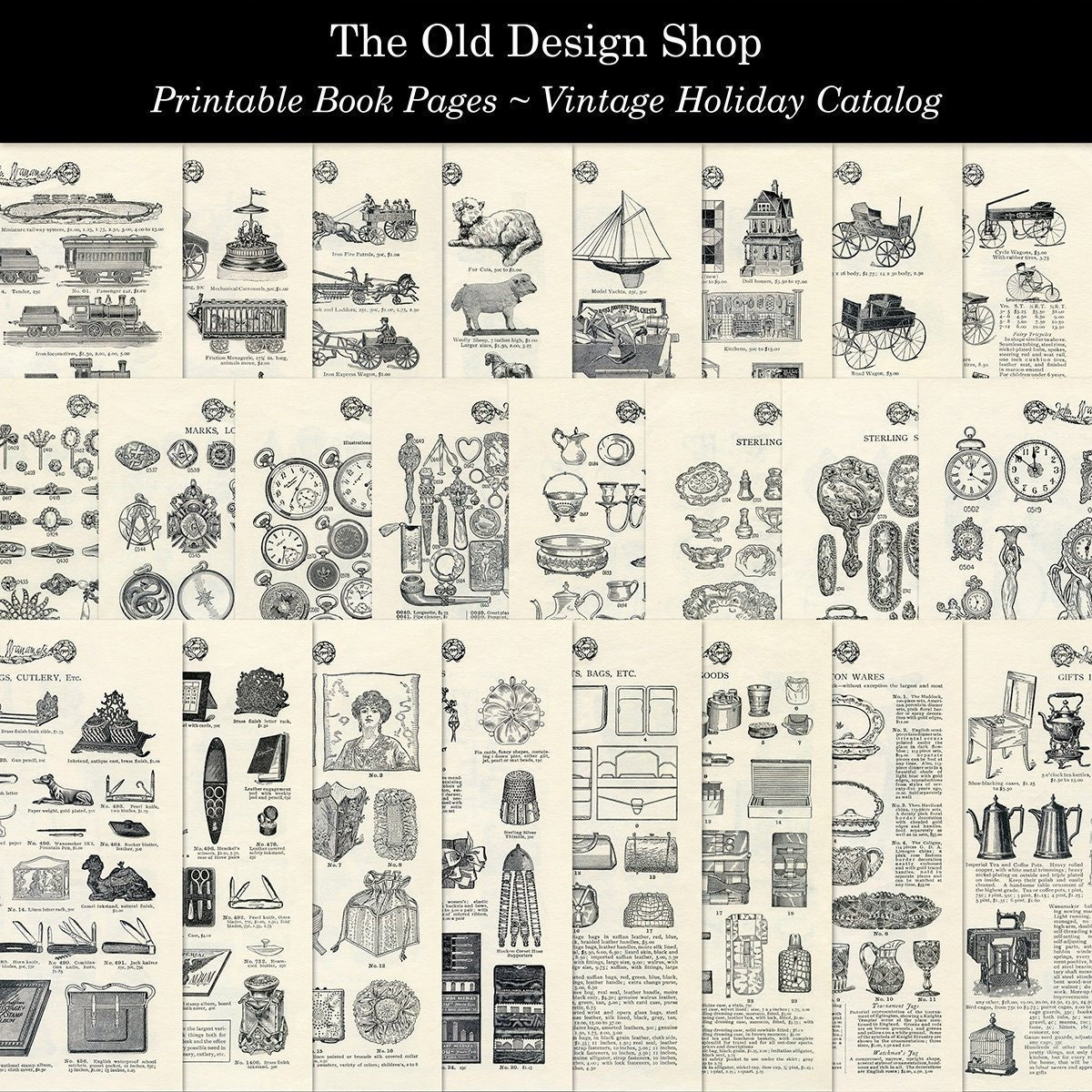 Vintage Christmas Holiday Catalog Printable Old Book Pages for Cardmaking Junk Journal Supply Collage Papers Digital Download JPG Format