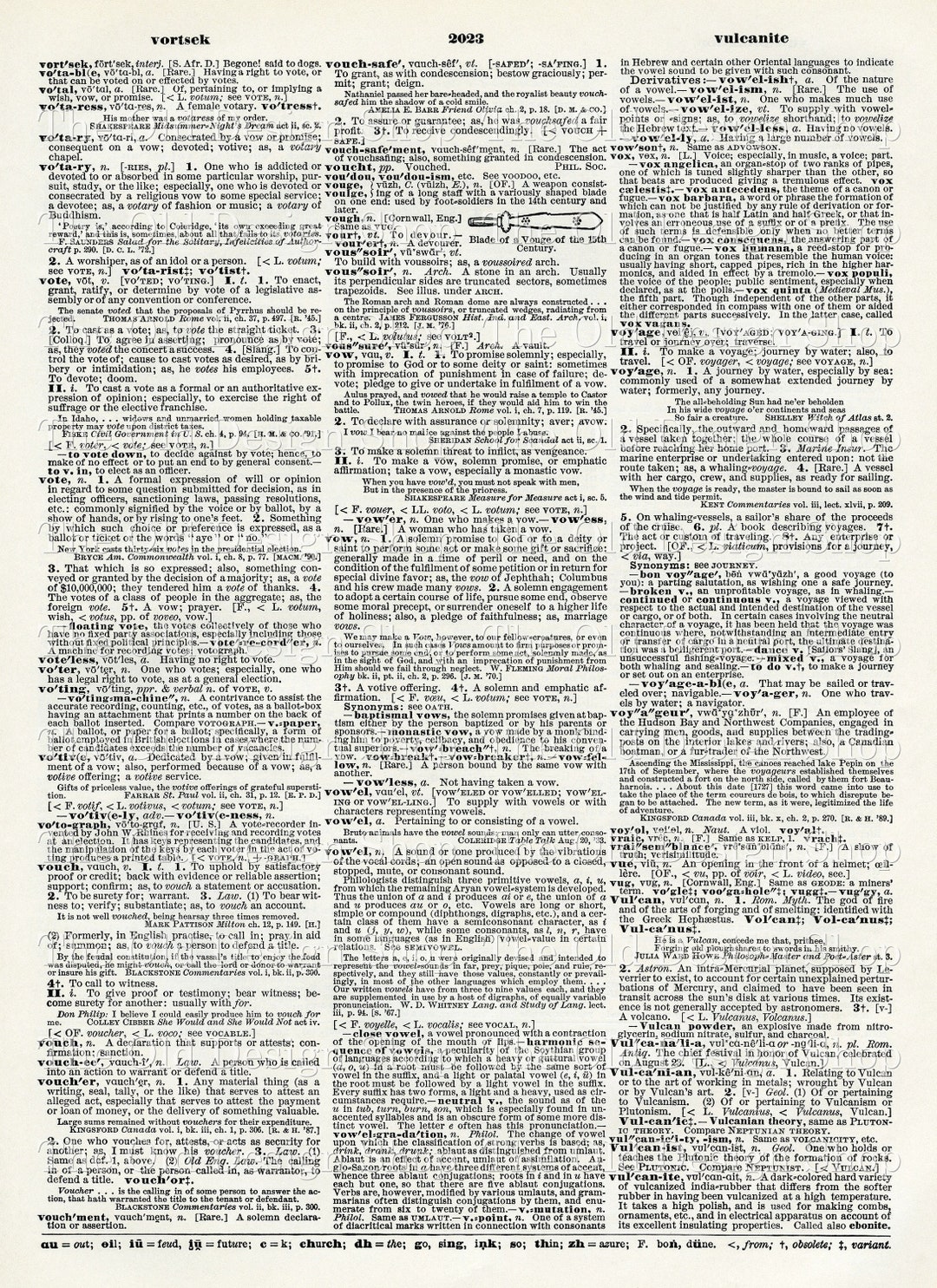 Printable Dictionary Page Definition for Vow Vowel Voyage Etsy