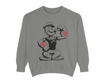 Popeye Sailor Strength Sweatshirt | Vintage Cartoon Strongman Crewneck | Mens Retro Tattoo Flash Streetwear | Gift Him
