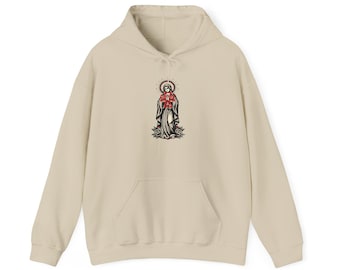 Virgin Mary Hoodie | Our Lady of Guadalupe Religious Icon Pullover | Catholic Christian Apparel | Tattoo Flash Gift