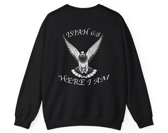 Isaiah 6:8 Long Sleeve | Here Am I Send Me Christian Tee | Dove Illustration Scripture | Mens Faith Apparel | Missionary Gift