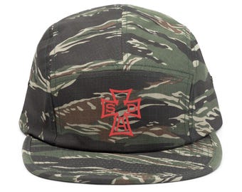 SDA Cross embroidery 5 Panel Cap | tan adjustable hat