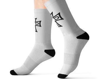 Savage Dad Apparel Compass Socks | Minimal Crew Socks for Men | Christian Streetwear Accessory | All-Over Print Novelty Gift