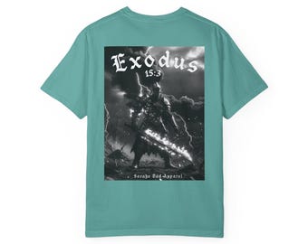 Exodus 15:3 Warrior Christian T-Shirt | The Lord is a Man of War Bible Verse Tee | Mens Scripture Back Print | Christian Gift for Him