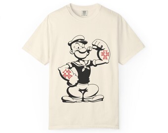 Popeye Sailor Strength T-Shirt | Vintage Cartoon Strongman Graphic Tee | Mens Retro Tattoo Flash Streetwear | Gift for Him
