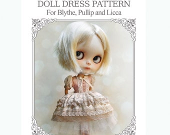 VESTIDO DE MUÑECA E-PATTERN para Blythe, Pullip, Licca, Pure Neemo de Odd Princess, instrucciones paso a paso