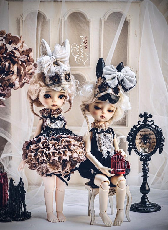 DARK ALICE Blythe/Pullip/Imda 3.0/ Teacup Halloween Deluxe Silk Dress With Mask By Odd Princess, Collaboration With Edera