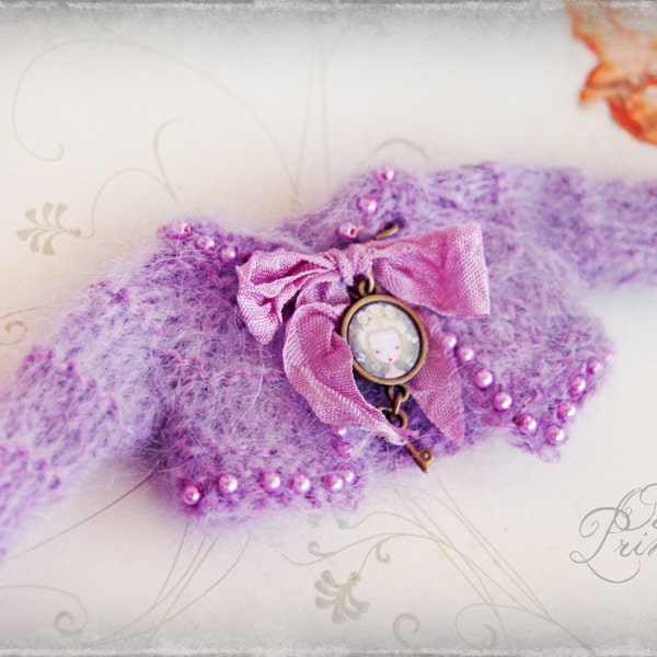 LILAC DREAM Vintage Whimsical Hand Knitted Jacket For Blythe By Odd Princess Atelier, Shabby Chic, Special Outfit