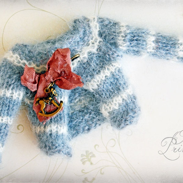 SALE!!! Blythe Jacket With Brooch ROCKING HORSE Vintage Romantic Ooak Knitted By Odd Princess Atelier, Shabby Chic, Hand Knitted