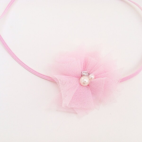 Pink tulle flower headband