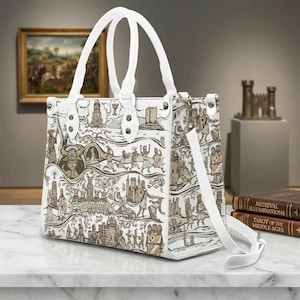 Bolso de mano de piel con estampado de Monty Python de Tapestry Journey, bolso de hombro, regalo de moda para ella.