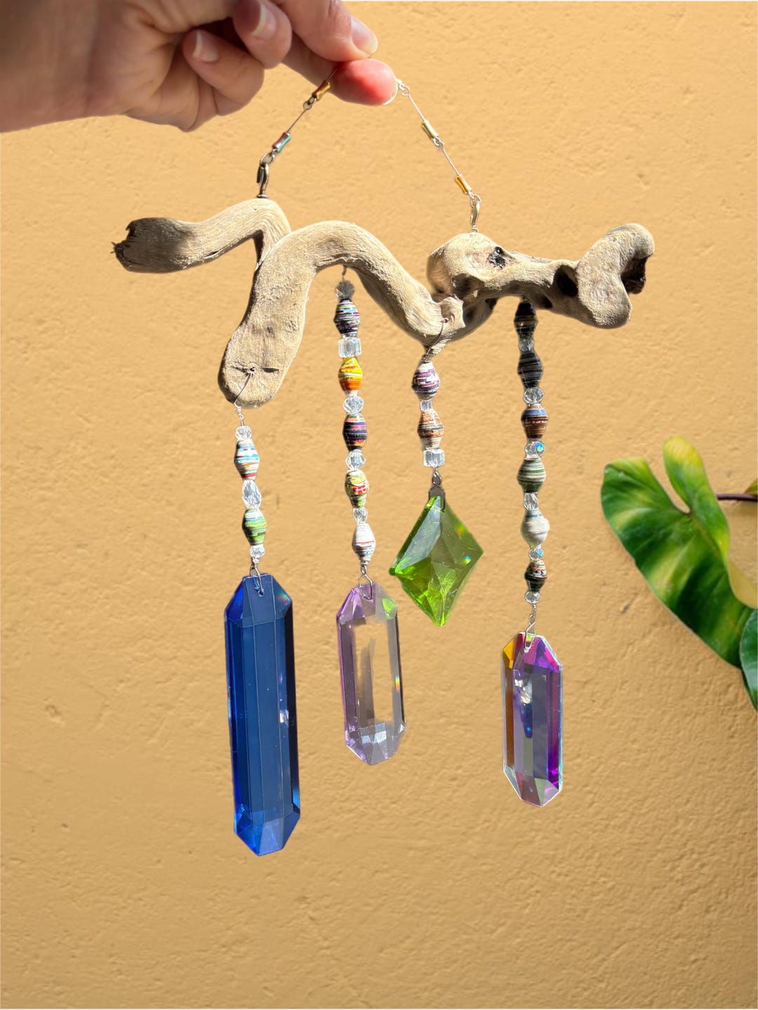 Driftwood Crystal Suncatcher | Boho Rainbow Prism Mobile, Upcycled ...
