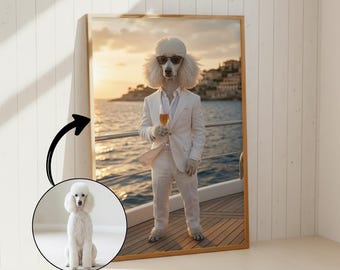 Custom Dog Portrait from Photo | Old Money Dog Wall Art | Funny Rich Dog Gift