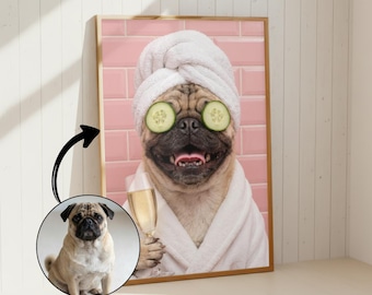 Custom Dog Spa Portrait from Photo | Funny Personalised Dog Bathroom Wall Art | Unique Dog Lover Gift
