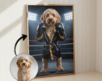 Custom Boxing Dog Portrait from Photo | Funny Personalised Boxer Dog Wall Art | Unique Dog Lover Gift