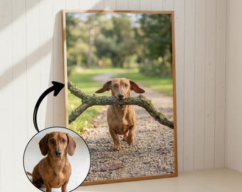 Custom Dog Portrait from Photo | Funny Big Stick Dog Wall Art | Dog Mum Gift | Personalised Dog Lover Print